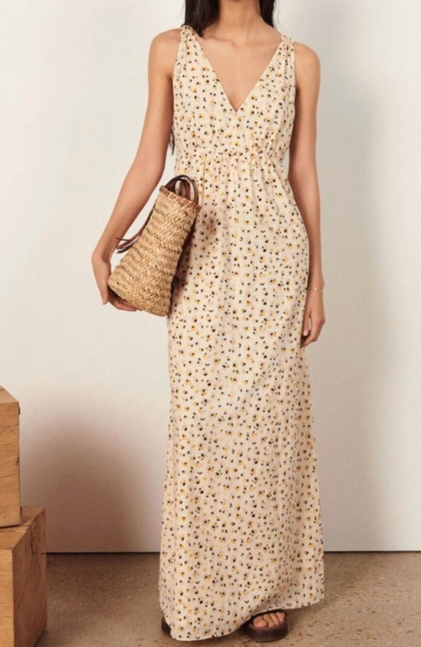 BA&SH Becky Yellow Floral Abstract Tent Maxi Dress Small/4 Cottagecore